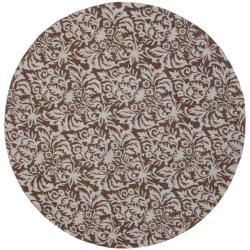 Hand hooked Chelsea Damask Brown Wool Rug (56 Round)