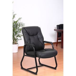 Aragon Ergonomic Guest Chair (BlackUpholstery Leather infused with polyurethaneSteel back frameSteel sled base for greater stabilityPadded armrestsMatching Executive chair models (A118 or A119) availableDimensions 27.5 inches wide x 24 inches deep x 38 
