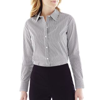 LIZ CLAIBORNE Long Sleeve Striped Woven Shirt, Black/White