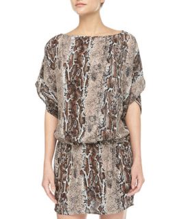 Animal Print Silk Dress, Brown Multi