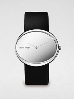 Georg Jensen Stainless Steel & Leather Oval Watch   Black Silver