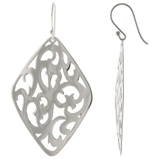 Sterling Silver Floral Pattern Drop Earrings, Womens