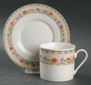 Oneida Cherry Valley Flat Cup & Saucer Set, Fine China Dinnerware   Flowers & Fr
