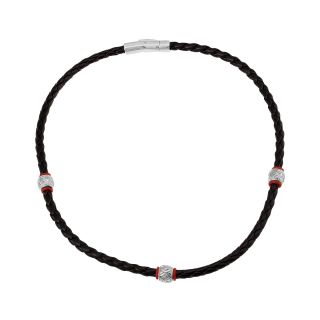 Men s Braided Leather & Stainless Steel Necklace, Black