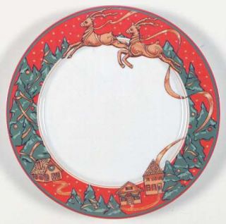 Misono Christmas Fantasy Dinner Plate, Fine China Dinnerware   Red Border W/Flyi