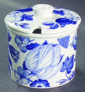 Portmeirion Harvest Blue Jam/Jelly & Lid, Fine China Dinnerware   Blue Flowers &