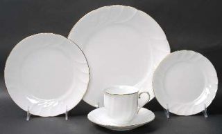Mikasa Wedding Band Gold 5 Piece Place Setting, Fine China Dinnerware   All Whit
