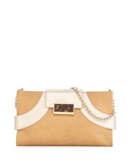 Nima Mixed Leather Clutch Bag, Butter/Champagne