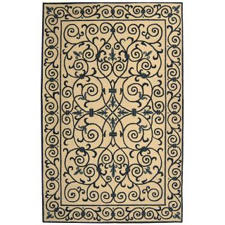 Hand hooked Iron Gate Ivory/ Navy Blue Wool Rug (39 X 59)