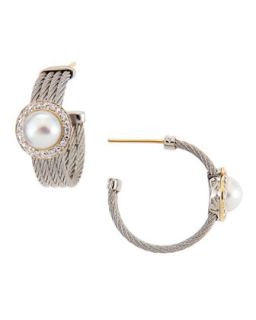Cable Hoop Diamond/Pearl Earrings