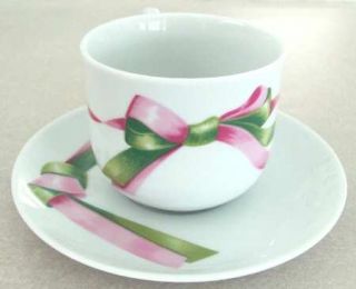 Porclan Jacques Cour Pjc2 Flat Cup & Saucer Set, Fine China Dinnerware   Green &