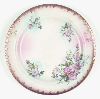 Lecot Dusty Blossom Dinner Plate, Fine China Dinnerware   Pink Flowers,Brown Edg