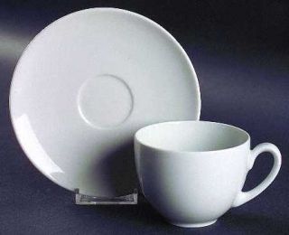Block China Athens White Flat Cup & Saucer Set, Fine China Dinnerware   All Whit