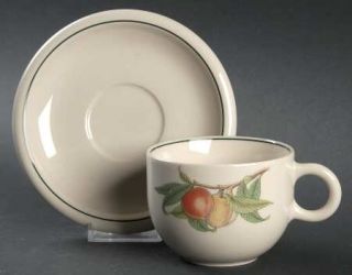 Epoch Wholesome Flat Cup & Saucer Set, Fine China Dinnerware   Stoneware, Fruit