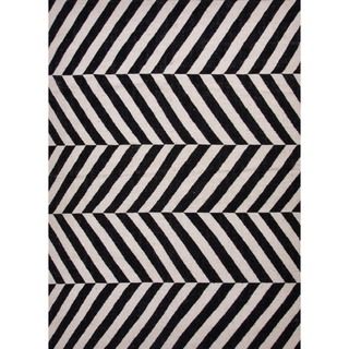 Flat weave Striped Geometric Gray/black Wool Rug (8 X 10)