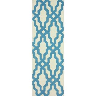 Nuloom Handmade Wool Moroccan Trellis Blue Runner Rug (26 X 8)