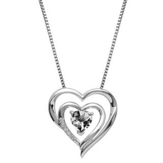 Sterling Silver Double Framed White Topaz with White Topaz Accent Heart Pendant