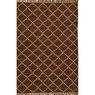 Hand woven Kilim Brown Wool/ Jute Rug (6 X 9)