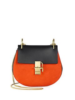 Chloe Two Tone Leather and Suede Flap Shoulder Bag   Red