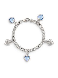Sterling Silver Heart Charm Bracelet   Blue