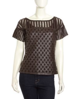 Mesh and Leather Tee, Brown