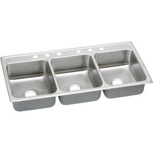 Elkay LTR46226 Lustertone Top Mount 6 Hole Triple Bowl Kitchen Sink, Stainless S