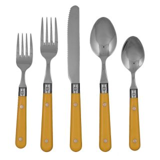Ginkgo LePrix Stainless Mimosa Yellow Handle Flatware   Set of 20 Multicolor  