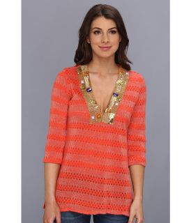 Tbags Los Angeles Tunic Sweater w/ Beaded Neckline Womens Sweater (Coral)