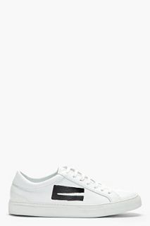 Comme Des Garons Shirt White Leather Low Top Block Print Sneakers