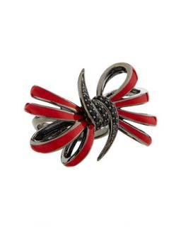 Four Loop Red Bow & Black Sapphire Ring, Size 7