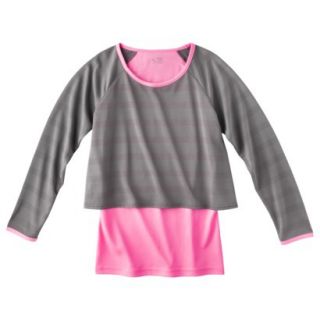 C9 by Champion Girls Long Sleeve 2 Fer Top   Hardware Gray M