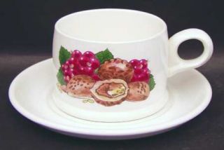 Wedgwood Gourmet Flat Cup & Saucer Set, Fine China Dinnerware   Croft Shape,Vege