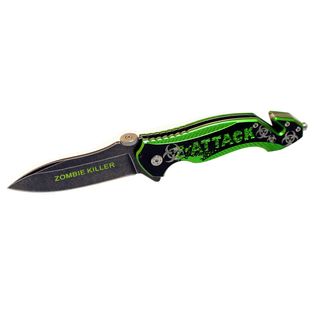 Zombie Killer 8 inch Green/ Black Spring assisted Folding Knife (Green/ BlackBlade materials Stainless steelHandle materials MetalBlade length 3.5 inchesHandle length 4.5 inchesWeight 0.5 ouncesDimensions 8 inches long x 4 inches wide x 2 inches hig