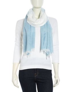 Striped Airy Voile Scarf, Blue/White