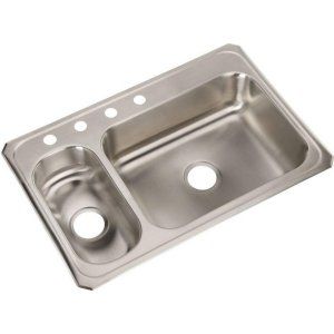 Elkay CMR33224 Celebrity Top Mount 4 Hole Double Bowl Kitchen Sink, Stainless St
