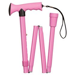 Healthsmart Pink Folding Comfort Grip Cane (PinkFolding designGel like contoured handgrip provides maximum comfortWrist strap offers added securityFolding sleeve keeps the cane compact for easy storage and travelSlip resistant rubber tipAdjusts from 31 to
