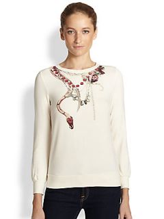 Haute Hippie Snake Necklace Print Pullover   Ivory