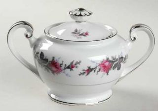 Kyoto Silverose Sugar Bowl & Lid, Fine China Dinnerware   Platinum Trim, Rim  Sh