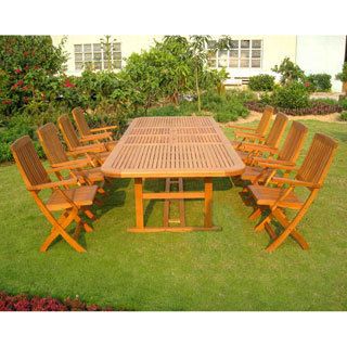 International Caravan Royal Tahiti Navarre 9 piece Outdoor Dining Set (Natural yellow balau colorMaterials Yellow balau hardwoodFinish Natural wood finishWeather resistantUV protection Butterfly leaf extendability allows for greater seating versatilityC