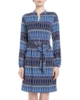 Elongated Oval Print Sheath Dress, Blue Beret