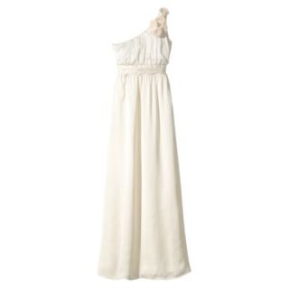 TEVOLIO Womens Satin One Shoulder Rosette Maxi Dress   Off White   8