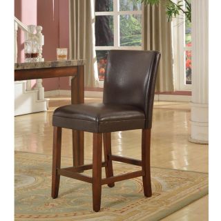 24 inch Luxury Brown Faux Leather Barstool (Brown faux leather with wooden legsFinish Brown Upholstery material Faux leatherUpholstery color BrownSeat height 24 inches Dimensions 19 inches wide x 23.25 inches deep x 39 inches heightSeat height 24 in
