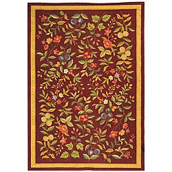 Hand hooked Botanical Burgundy Wool Rug (79 X 99)