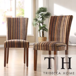 Tribecca Home Brown Stripe Print Parson Side Chairs (set Of 2)