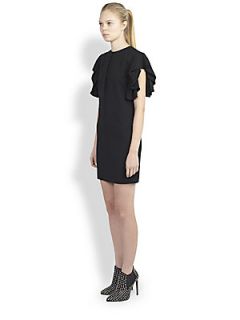 Saint Laurent Flutter Sleeve Shift Dress   Noir