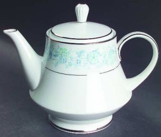 Noritake Milford (2227) Teapot & Lid, Fine China Dinnerware   Blue/Green Flowers