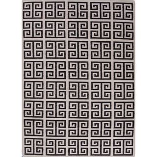 Handmade Flat Weave Geometric Black/ White Wool Rug (36 X 56)