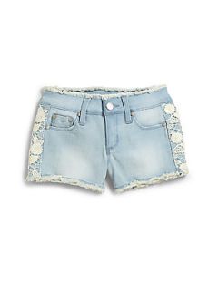 Tractr Girls Frayed Crochet Shorts   Light Indigo