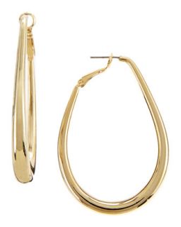 Polished Golden Oblong Hoop Earrings