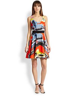 MILLY Watercolor Printed Scoopneck Circle Dress  